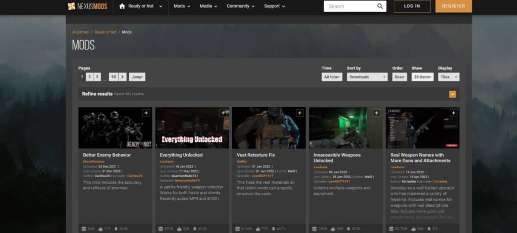 레디 오어 낫의 모드적용에 필요한 넥서스모드라는 사이트