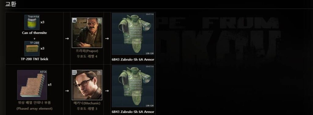 타르코프 공략, 솜씨 좋은 바느질 3 공략을 위한 자브랄로 방탄복 모습